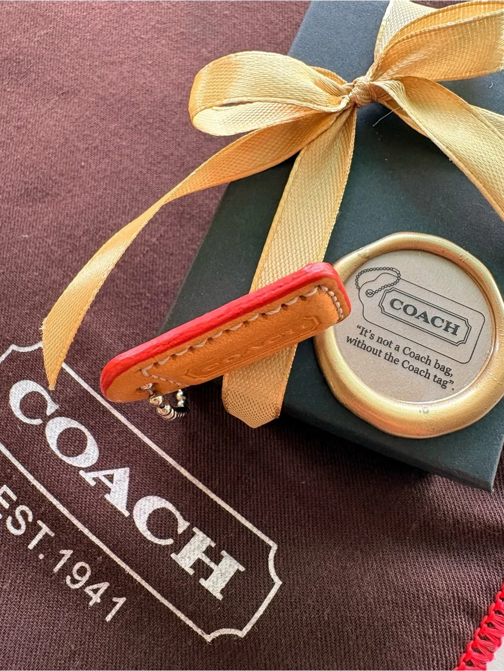 RARE Coach DBL-Sided Virgin Vachetta Red Orange HTF Y2K Hang Tag Charm
